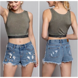 POL‎ Women's Blue Distressed Gromet Denim Shorts Size S - 26 NEW